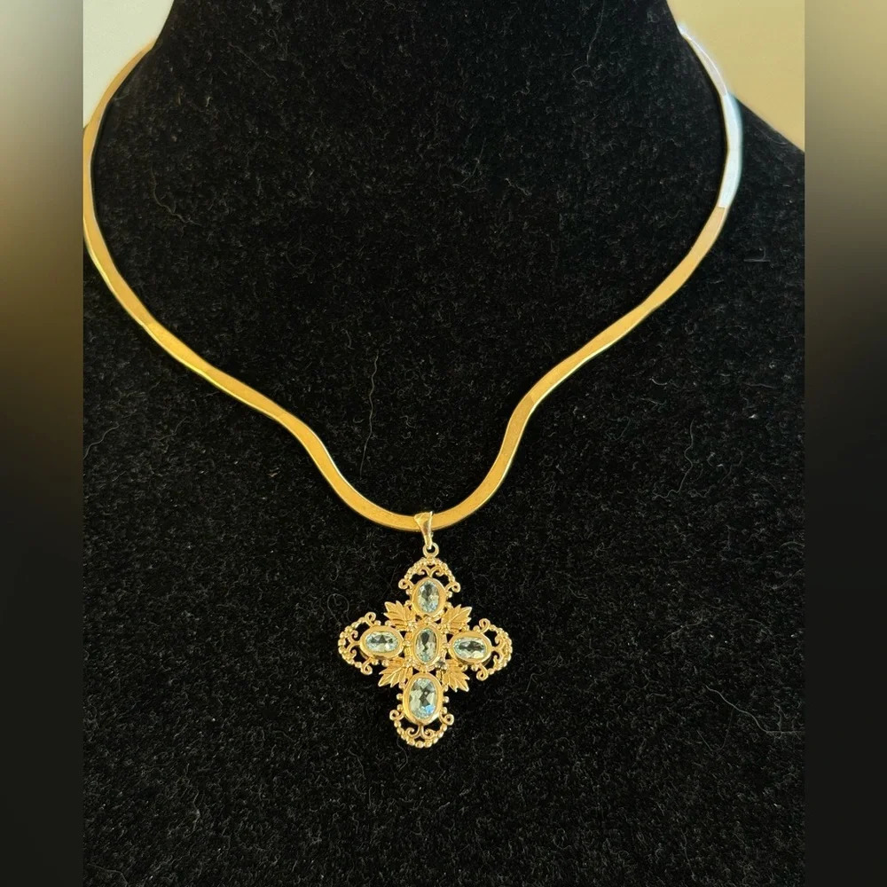 Blue Topaz Cross In Vermeil (Gold) 925 Sterling Silver Stamped 925 Lirm